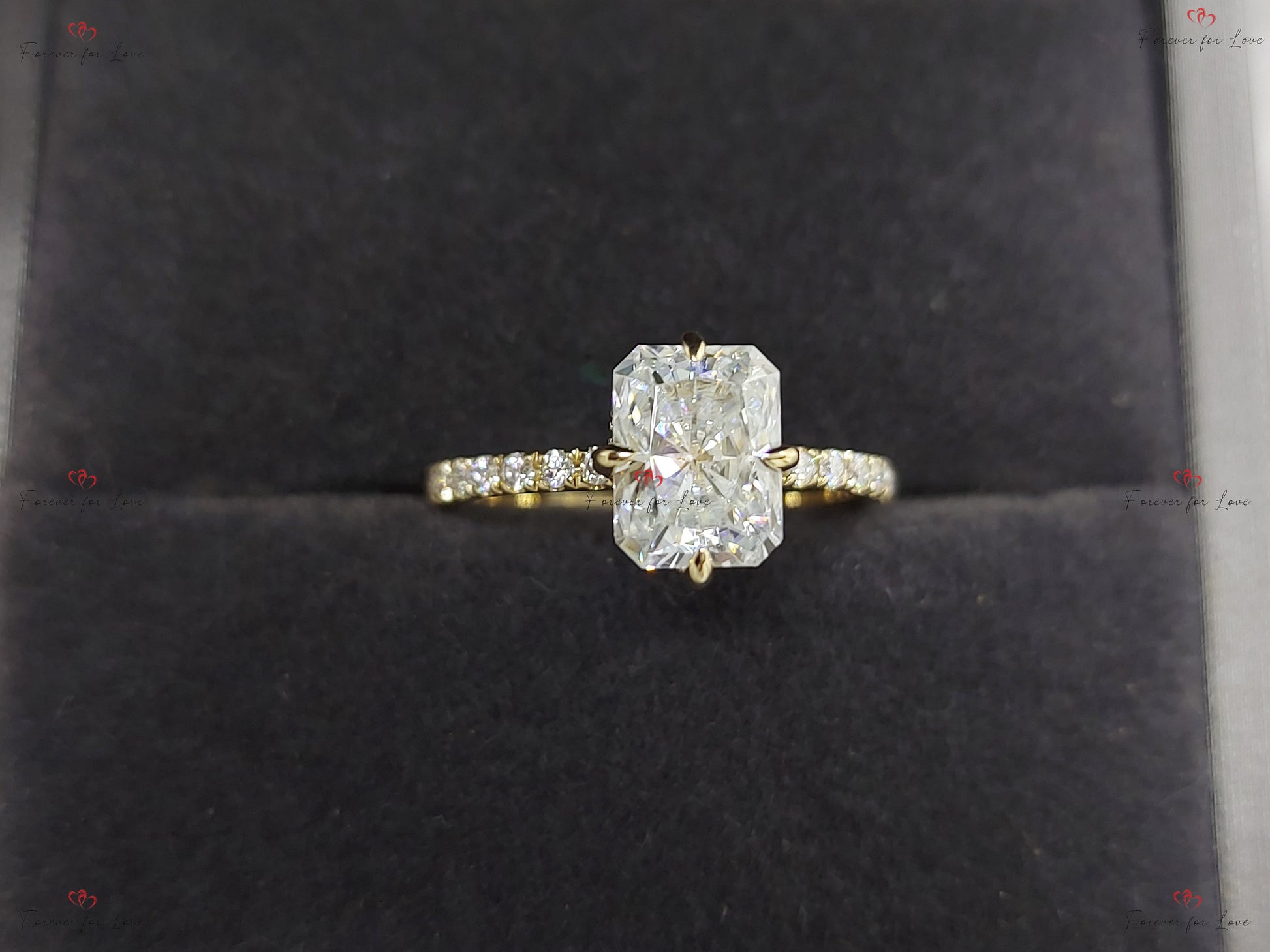 1.5 Ct Radiant Diamond, Moissanite Solitaire Engagement Ring