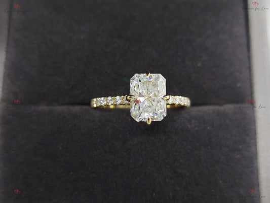 1.5 Ct Radiant Diamond, Moissanite Solitaire Engagement Ring