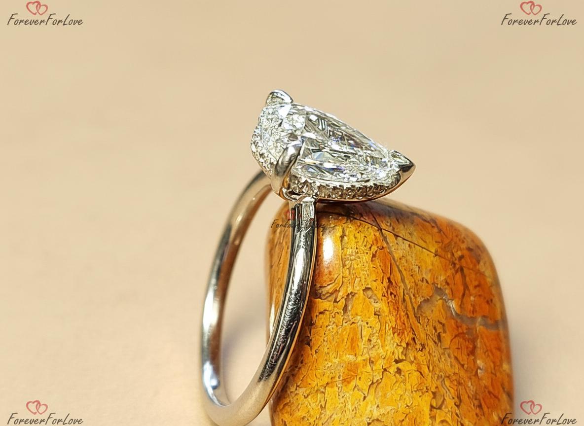 2 ct pear lab diamond (E VVS2) solitaire engagement ring Pear cut 1Ct Moissanite Brilliant Cut engagement ring in 935 Argentium Silver — custom handcrafted by Forever For Love
