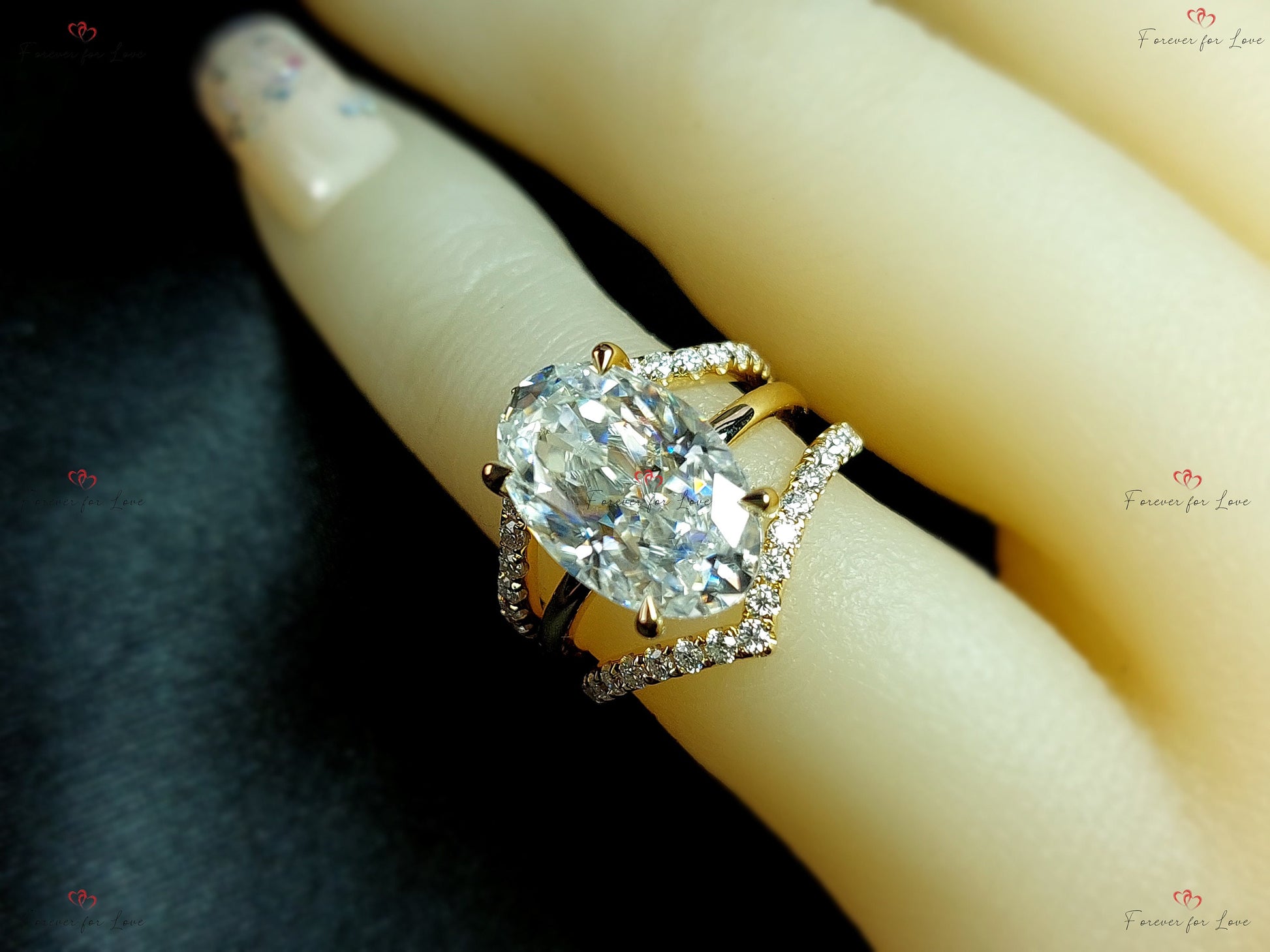9.5 Ct Oval Diamond, Moissanite Hidden Halo Engagement Ring