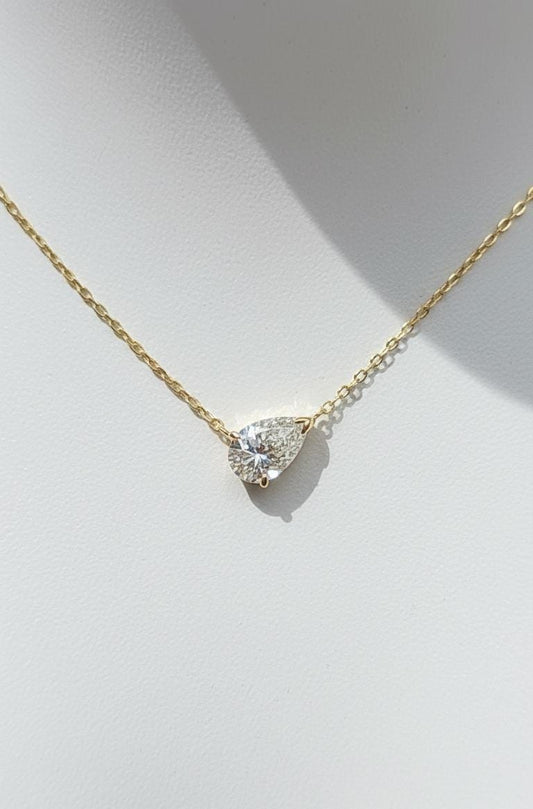 1ct Pear diamond Necklace, 14k Yellow Gold, Dainty Minimalist Pear Pendant, Lab Diamond Womens Necklace, Special Gift For Her.