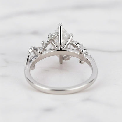 Nature Inspired Engagement Ring in Dutch Marquise Cut Lab Grown Diamond, Leaves and Petal Design, Anniversary Gift for Her