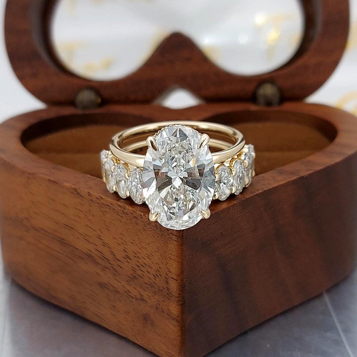 4 Ct IGI Certified Oval Lab Diamond Matching Wedding Band Oval cut Moissanite Brilliant Cut engagement ring in 935 Argentium Silver — custom handcrafted by Forever For Love