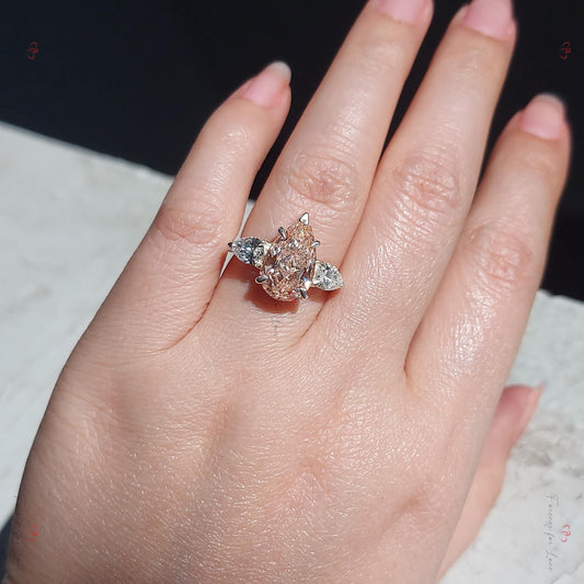 Pear Lab Diamond Three Stone Engagement Ring