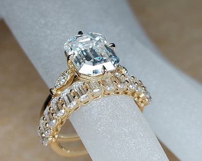 Emerald Diamond, Moissanite, Emerald Solitaire Engagement Ring