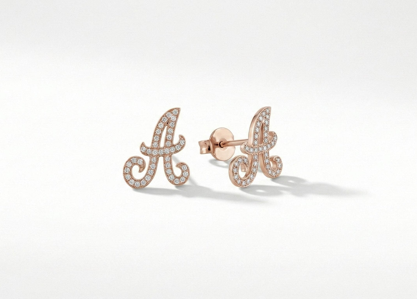 14k Mini Diamant Ohrringe, süße Initialen Ohrringe, Buchstaben Ohrstecker, minimalistischer Ohrring, personalisiertes Geschenk, Massivgold, zierliche Ohrstecker, perfektes Geschenk Moissanite engagement ring in Gold or Platinum — custom handcrafted by Forever For Love