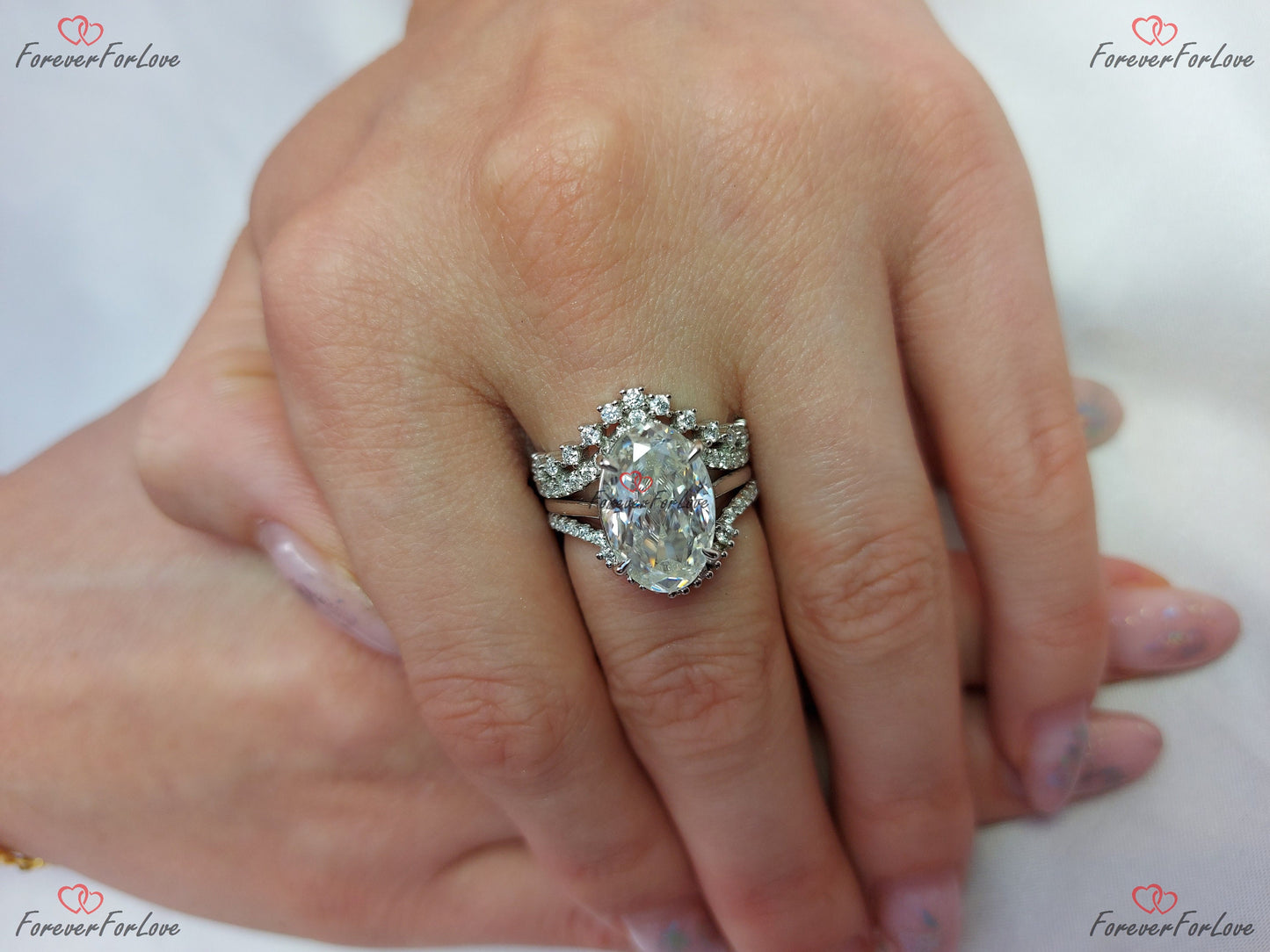 Oval Diamond, Moissanite Engagement Ring Oval cut Moissanite Brilliant Cut engagement ring in 935 Argentium Silver — custom handcrafted by Forever For Love