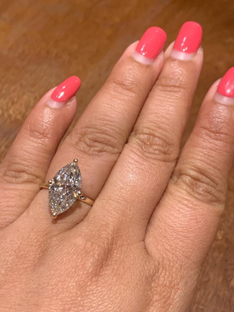 4.12 Ct IGI Certified Marquise Lab Diamond Engagement Ring Marquise cut 1Ct Moissanite Brilliant Cut engagement ring in 935 Argentium Silver — custom handcrafted by Forever For Love
