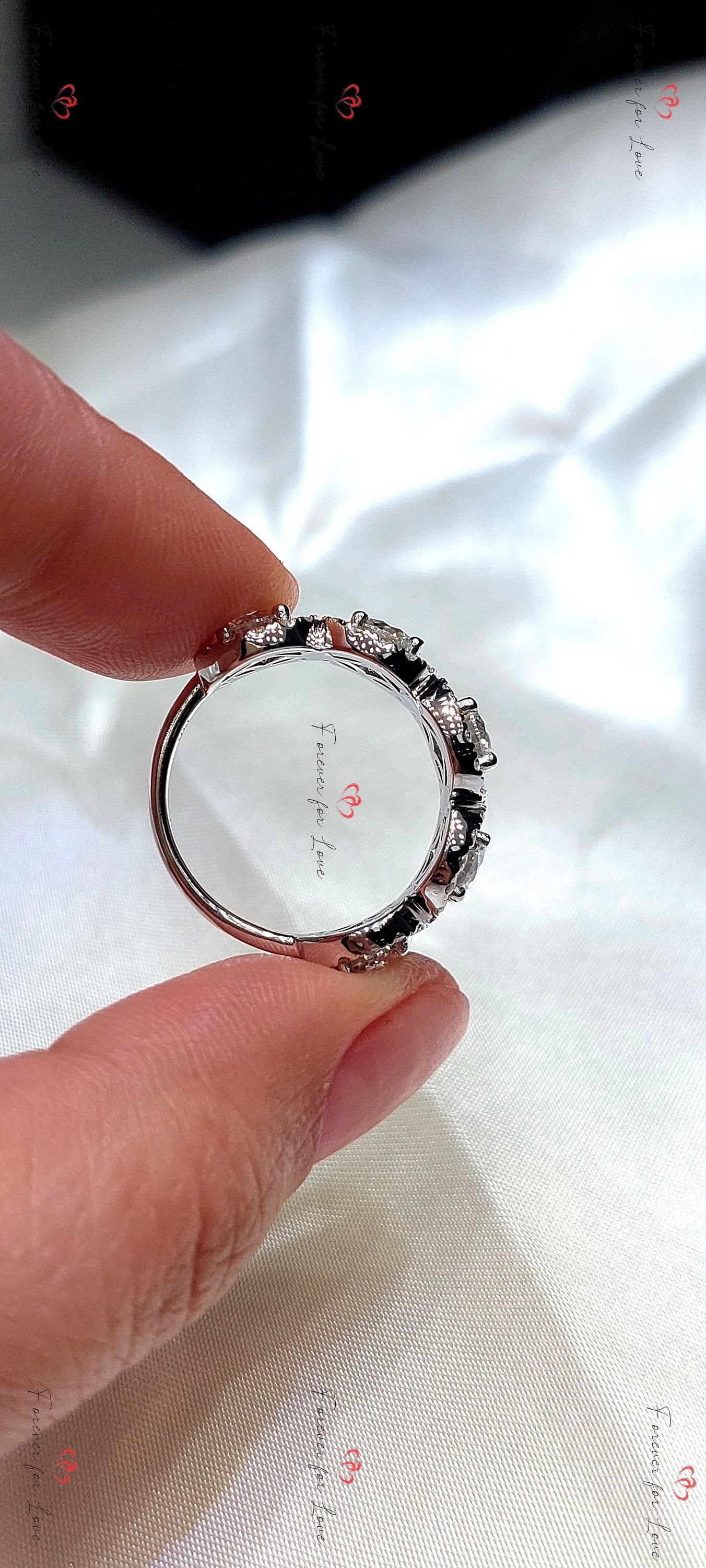 Round 5mm Lab Diamond Halo Band Round cut Moissanite Brilliant Cut engagement ring in 935 Argentium Silver — custom handcrafted by Forever For Love