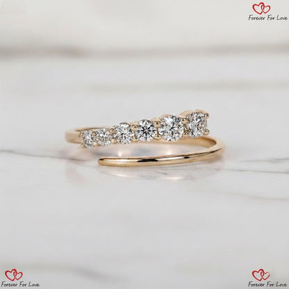 Open Wedding Band Lab Grown Diamond Ring Gap Wedding Ring Womens Cuff Stacking Ring Round Cut Diamond Band Bypass Setting Ring Everyday Ring