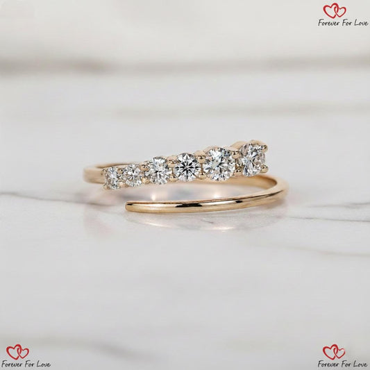 Open Wedding Band Lab Grown Diamond Ring Gap Wedding Ring Womens Cuff Stacking Ring Round Cut Diamond Band Bypass Setting Ring Everyday Ring
