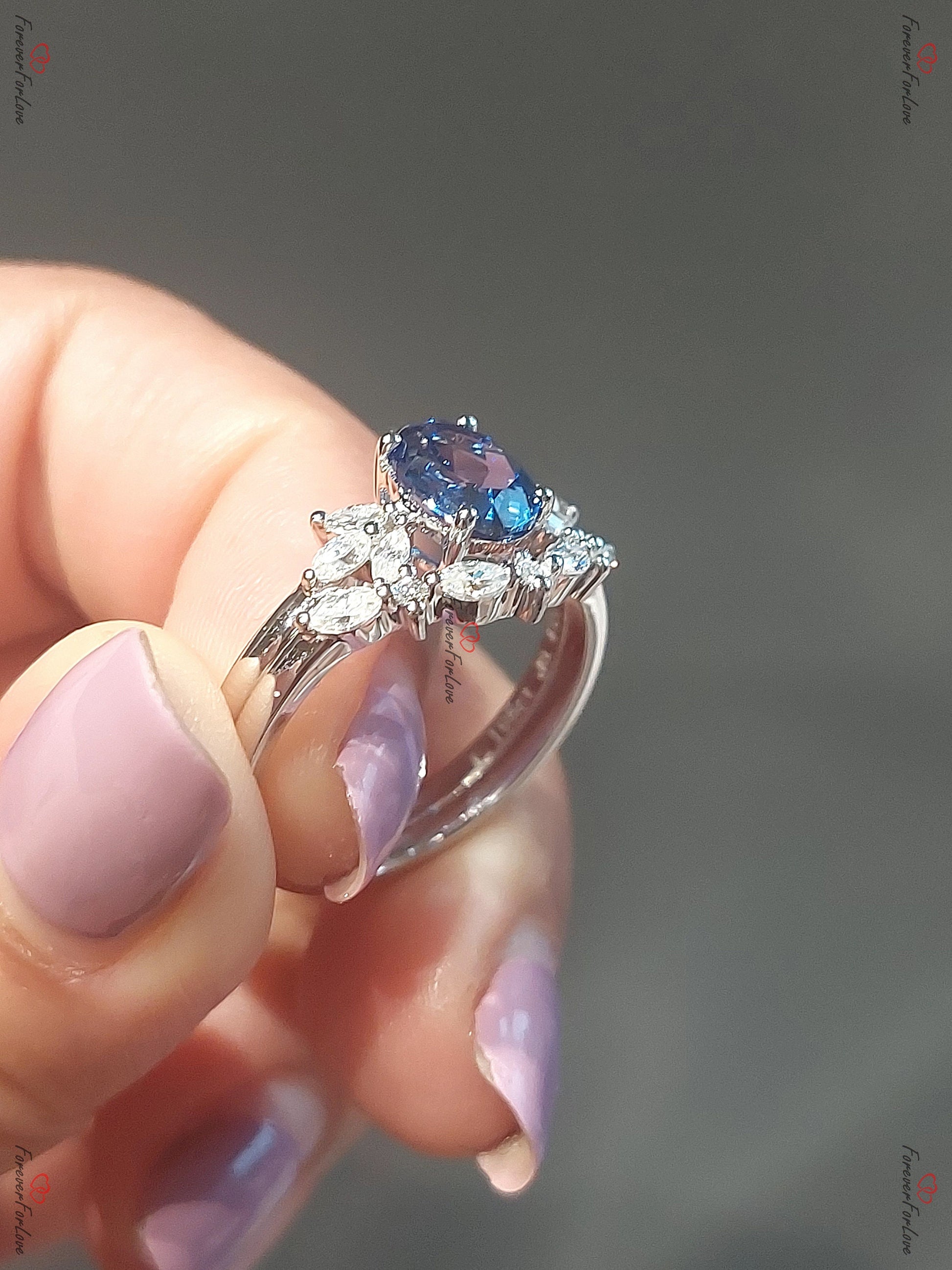 1.5 Ct Marquise Blue Sapphire Engagement Ring