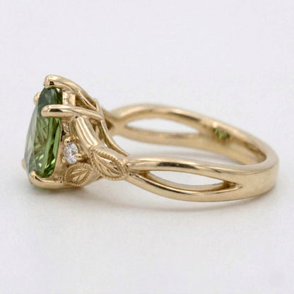 1.6 Ct Pear Green Diamond, Sapphire Engagement Ring