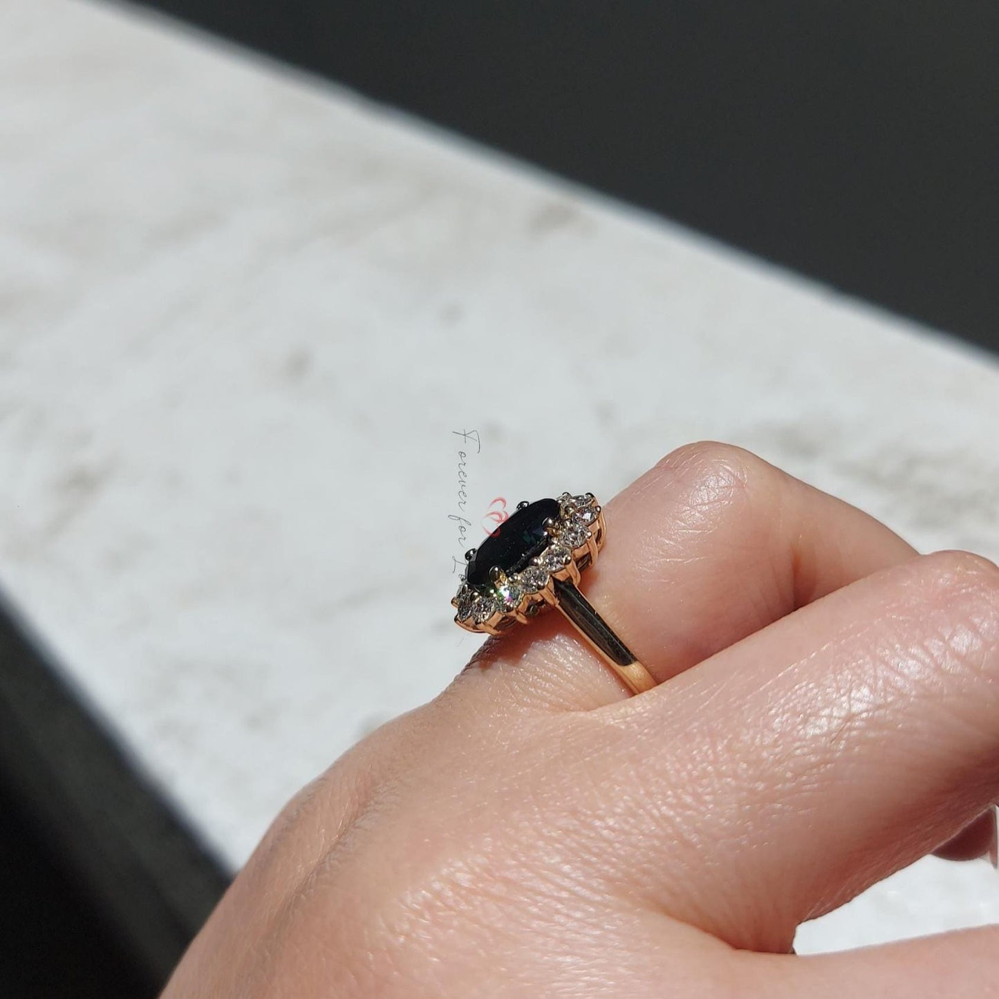 3 Ct Oval Sapphire Engagement Ring with Hidden Halo Oval cut 1Ct Natural Sapphire engagement ring in 935 Argentium Silver — custom handcrafted by Forever For Love