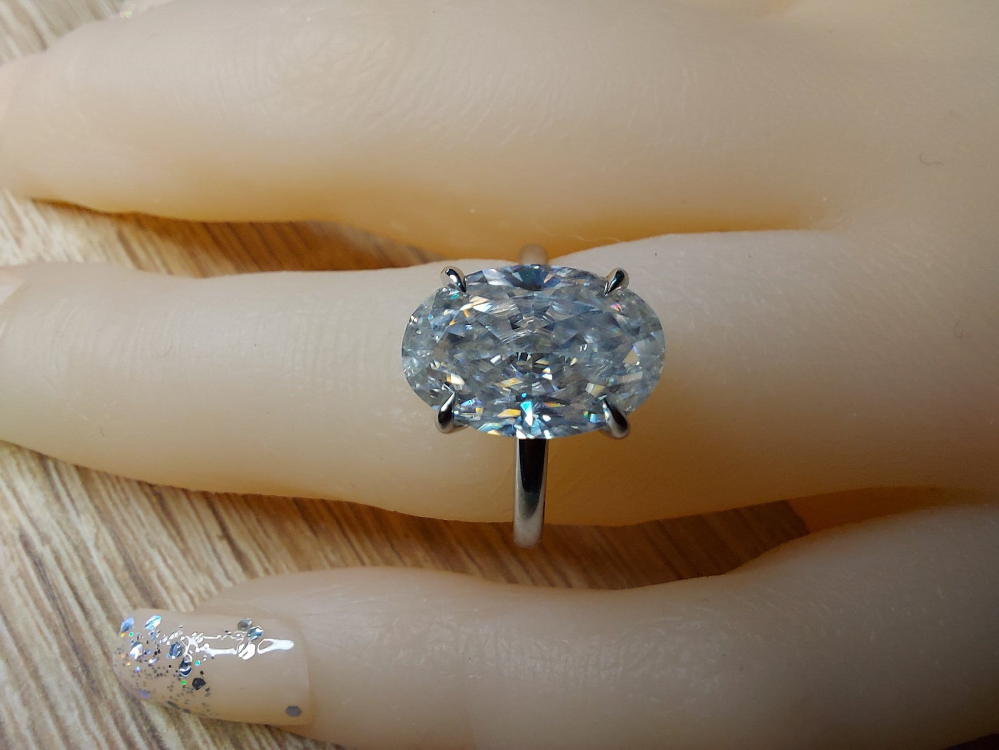 4 Ct Oval Diamond, Moissanite Hidden Halo Engagement Ring