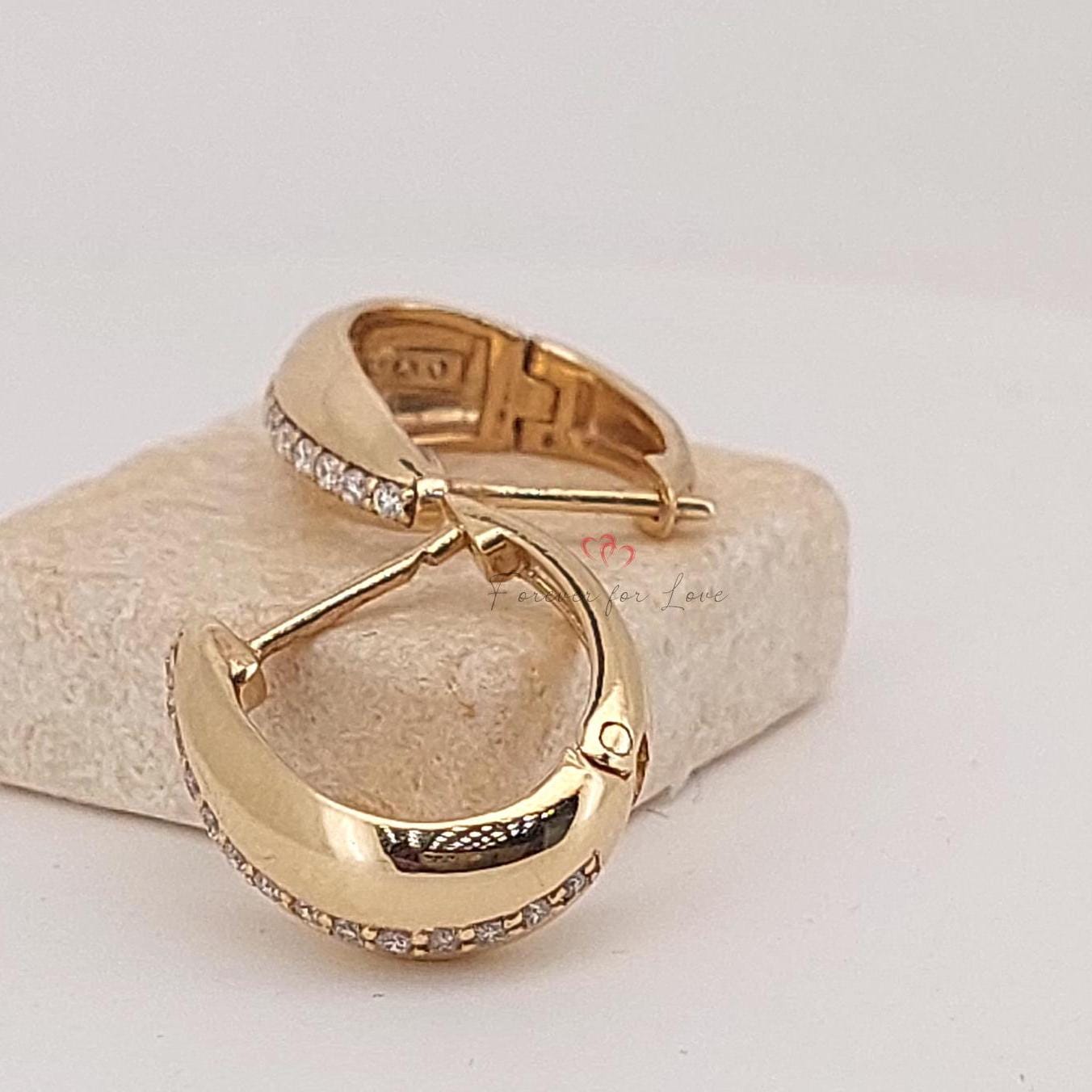 14k Gold Plain Thick Huggies with diamonds Solid Gold Hoops, Small Huggies, Plain Gold Huggie Earrings, Must Have for Every Women. Moissanite engagement ring in Gold or Platinum — custom handcrafted by Forever For Love