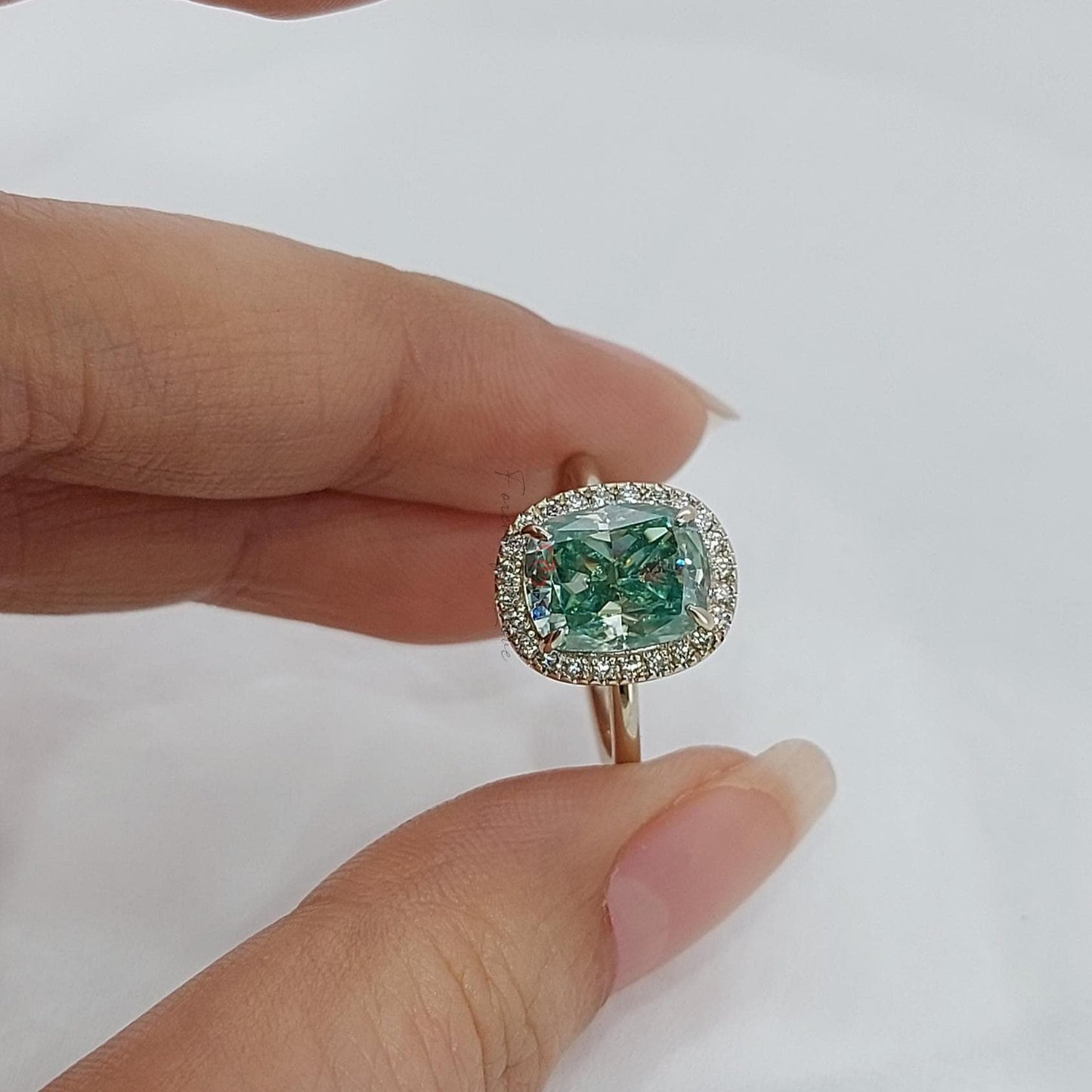 Bague de Fiançailles Solitaire 3 Carats Coussin Pierre Précieuse Cushion cut Moissanite taille brillant engagement ring in Gold or Platinum — custom handcrafted by Forever For Love