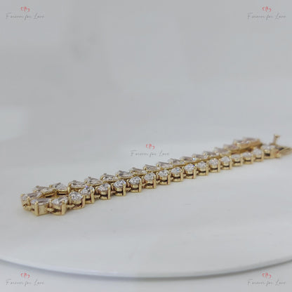 14K Gelbgold Birne Laborgezüchtetes 3-Krappen-Diamant Tennisarmband 10 Karat Gesamtgewicht E, VS1 Geburtstagsgeschenk für Mama