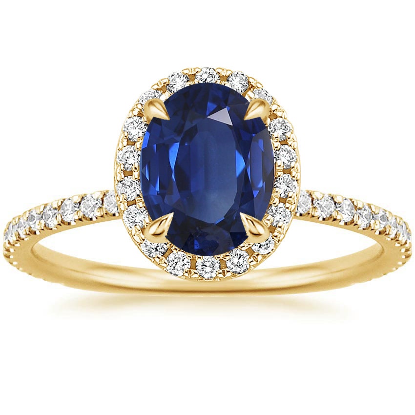 Bague de fiançailles saphir et diamant bleu ovale 2 carats Oval cut 1Ct Saphir naturel engagement ring in Gold or Platinum — custom handcrafted by Forever For Love