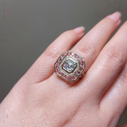 Asscher Moissanite Halo Engagement Ring