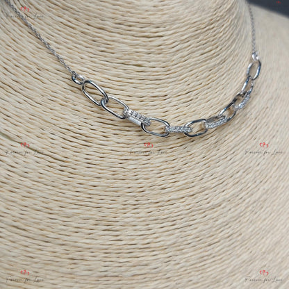 14 Karat Massives Gold Paperclip-Kettenhalskette, Eiszarte Goldkette, Echte Diamant-Pavé-Halskette/Diamant-Kettenhalskette, Jubiläumsgeschenk.