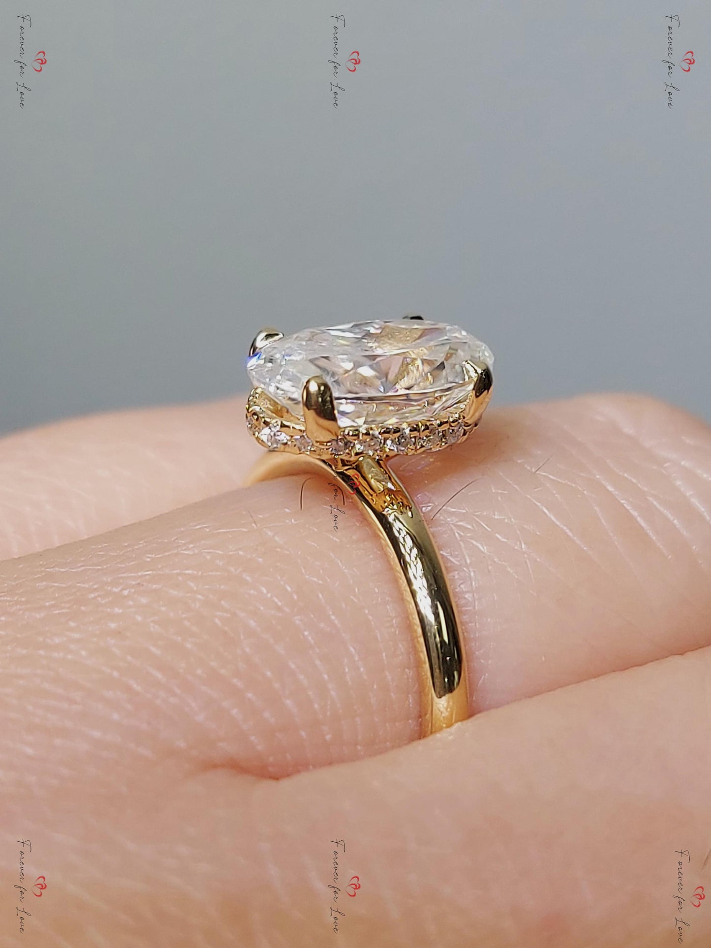 2 Ct Oval Moissanite Elongated Engagement Ring Oval cut 1Ct Moissanite Brilliant Cut engagement ring in 935 Argentium Silver — custom handcrafted by Forever For Love