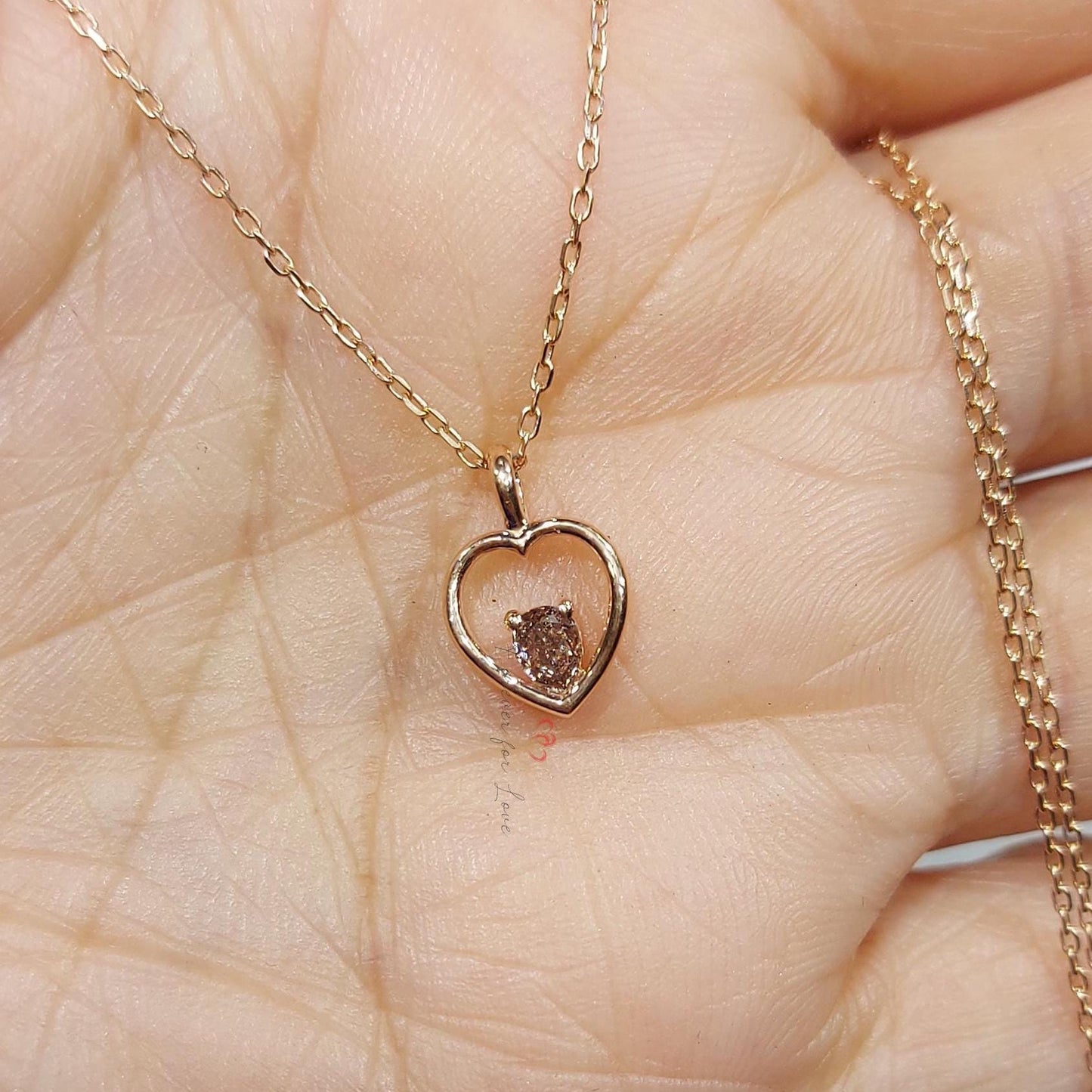 Oval diamond Necklace, 10K Rose  Gold, Dainty Minimalist Oval Pendant, Real Diamond Womens Necklace, Special Gift For Her. Moissanite engagement ring in Gold or Platinum — custom handcrafted by Forever For Love