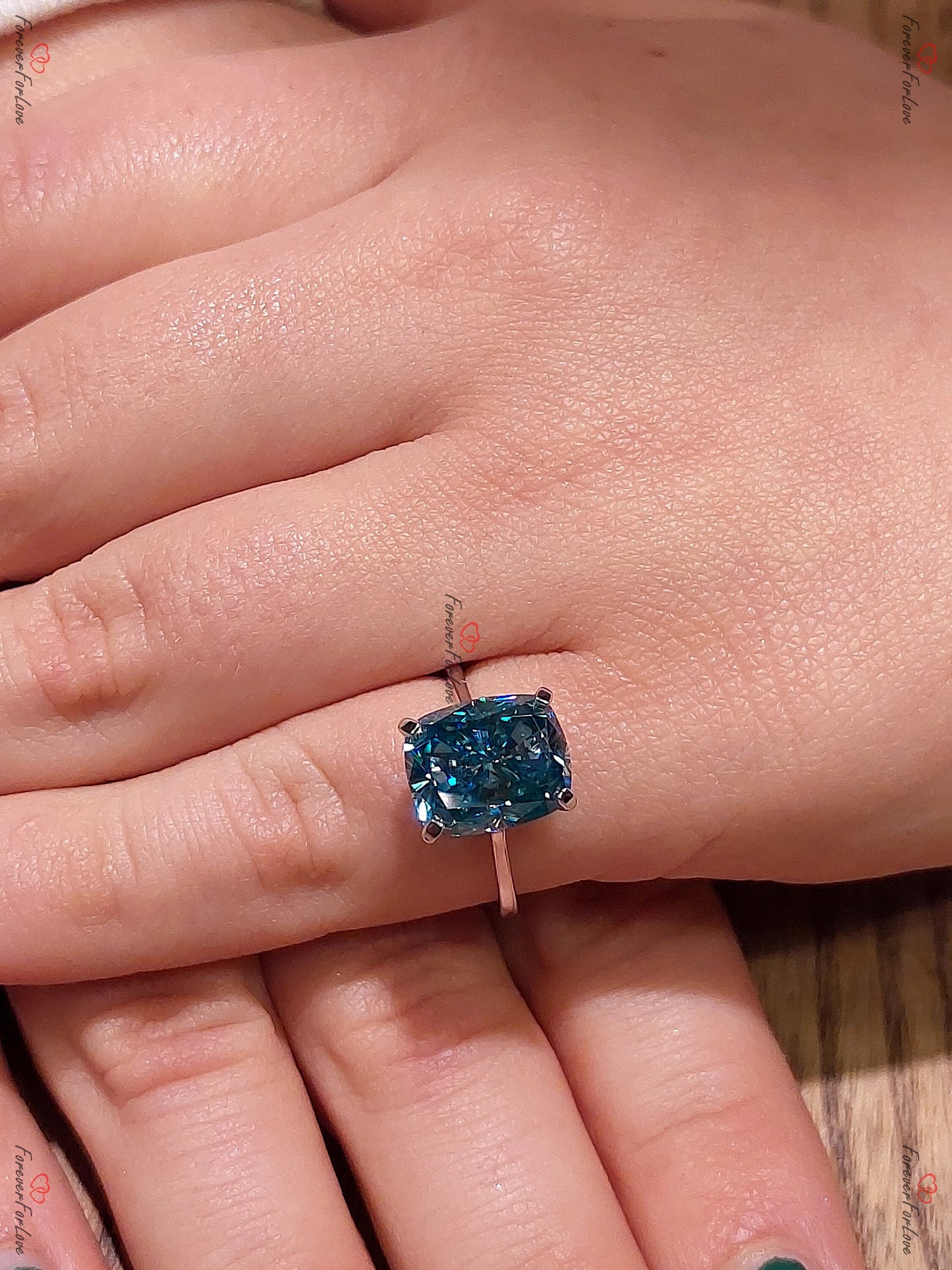 5 Ct Cushion Moissanite Solitaire Engagement Ring Cushion cut 1Ct Moissanite Brilliant Cut engagement ring in 935 Argentium Silver — custom handcrafted by Forever For Love