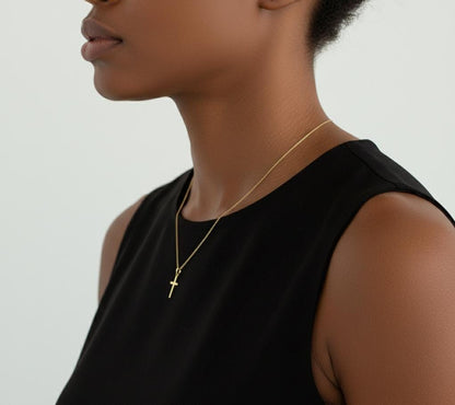 14K massiv Gold Kreuz Halskette, Minimalistischer Kreuz Anhänger, Schutzengel Religiöser Schmuck, Christlicher Glaube Anhänger