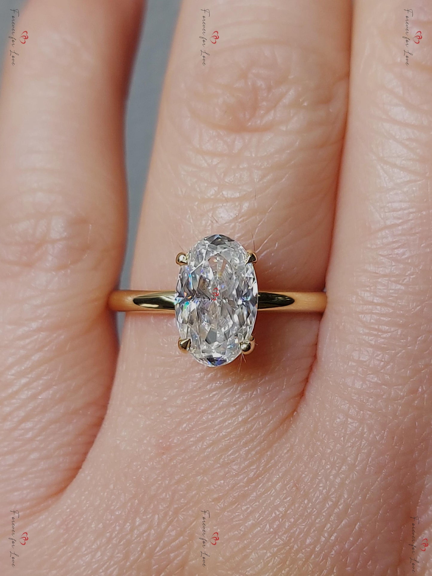 2 Ct Oval Moissanite Elongated Engagement Ring Oval cut 1Ct Moissanite Brilliant Cut engagement ring in 935 Argentium Silver — custom handcrafted by Forever For Love