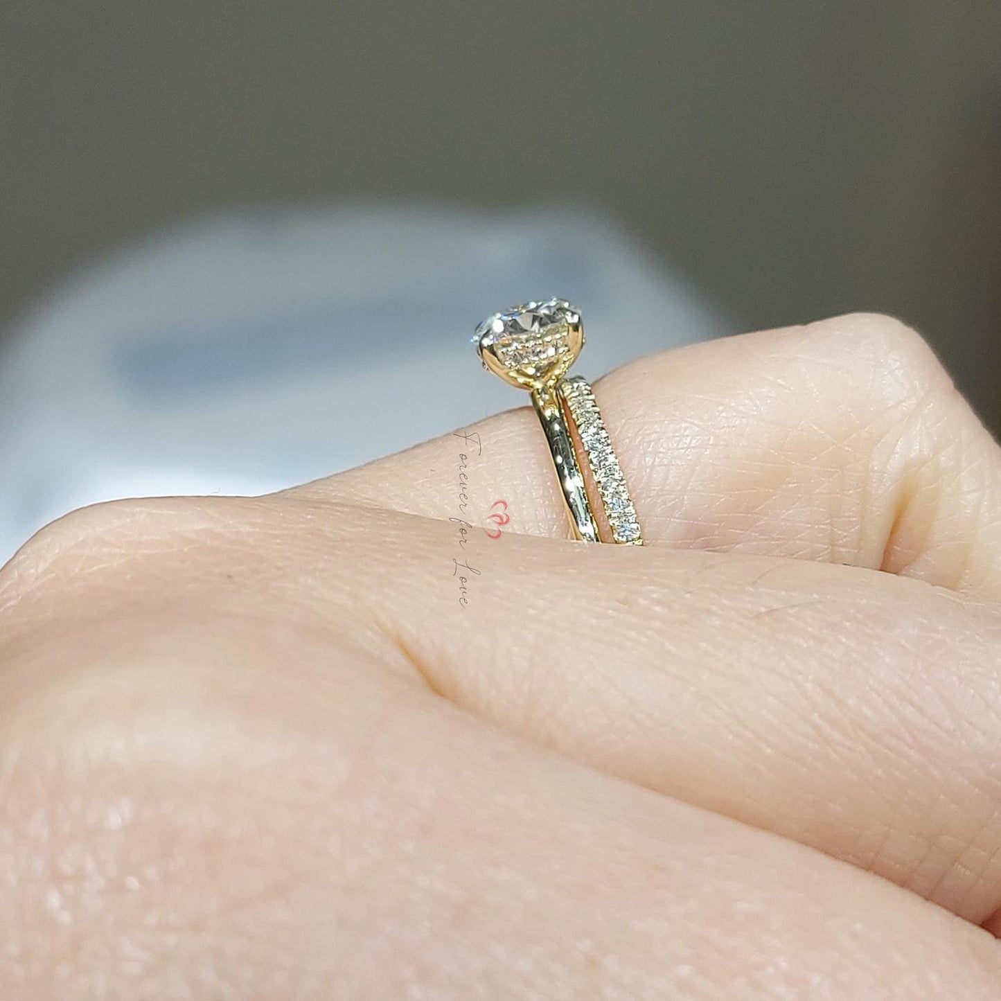 1 Ct Round Lab Diamond Engagement Ring Round cut Moissanite Brilliant Cut engagement ring in 935 Argentium Silver — custom handcrafted by Forever For Love