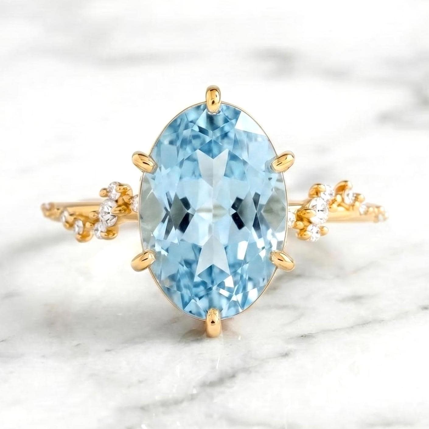 3.1 Karat ovaler Labor-Diamant, Aquamarin-Verlobungsring Oval cut Moissanite engagement ring in 935 Argentium Silber — custom handcrafted by Forever For Love