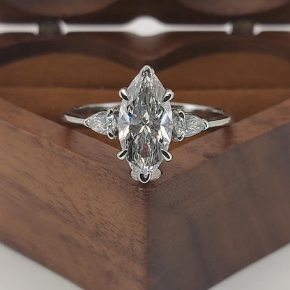 3 Ct IGI Certified Marquise Lab Diamond Engagement Ring