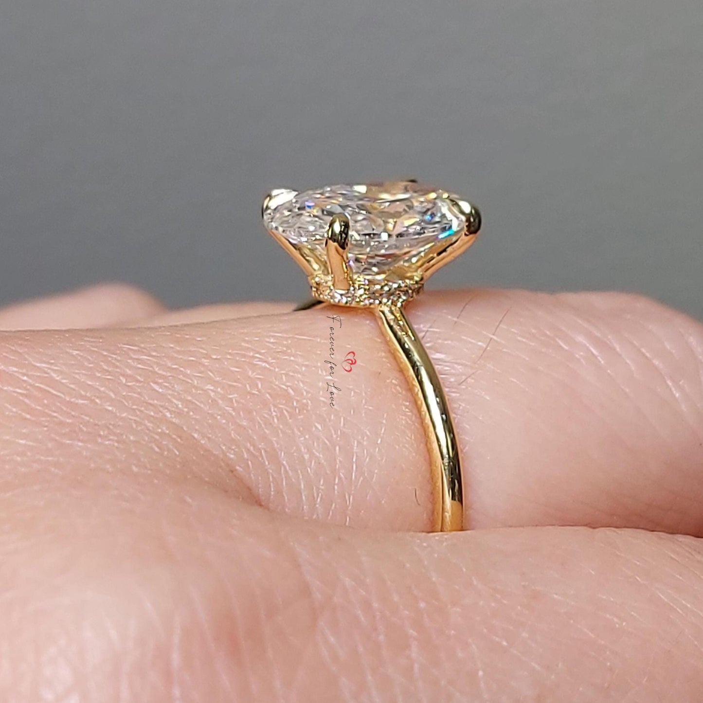 5 Ct Oval Lab Diamond Engagement Ring with Pavé Band Oval cut 1Ct Moissanite Brilliant Cut engagement ring in 935 Argentium Silver — custom handcrafted by Forever For Love