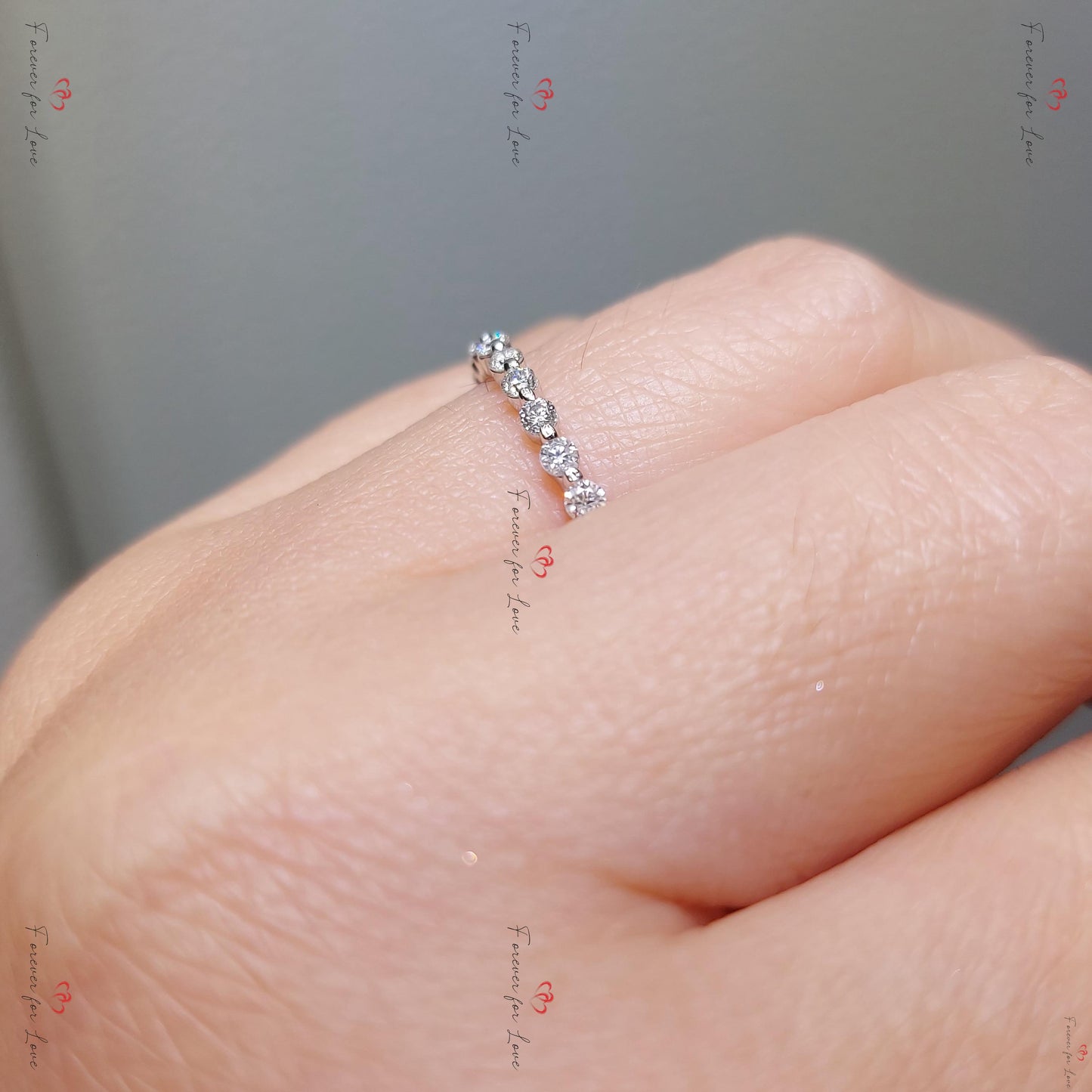 Round Lab Diamond Wedding Band with Shared Prong Setting Round cut Moissanite Brilliant Cut engagement ring in 935 Argentium Silver — custom handcrafted by Forever For Love