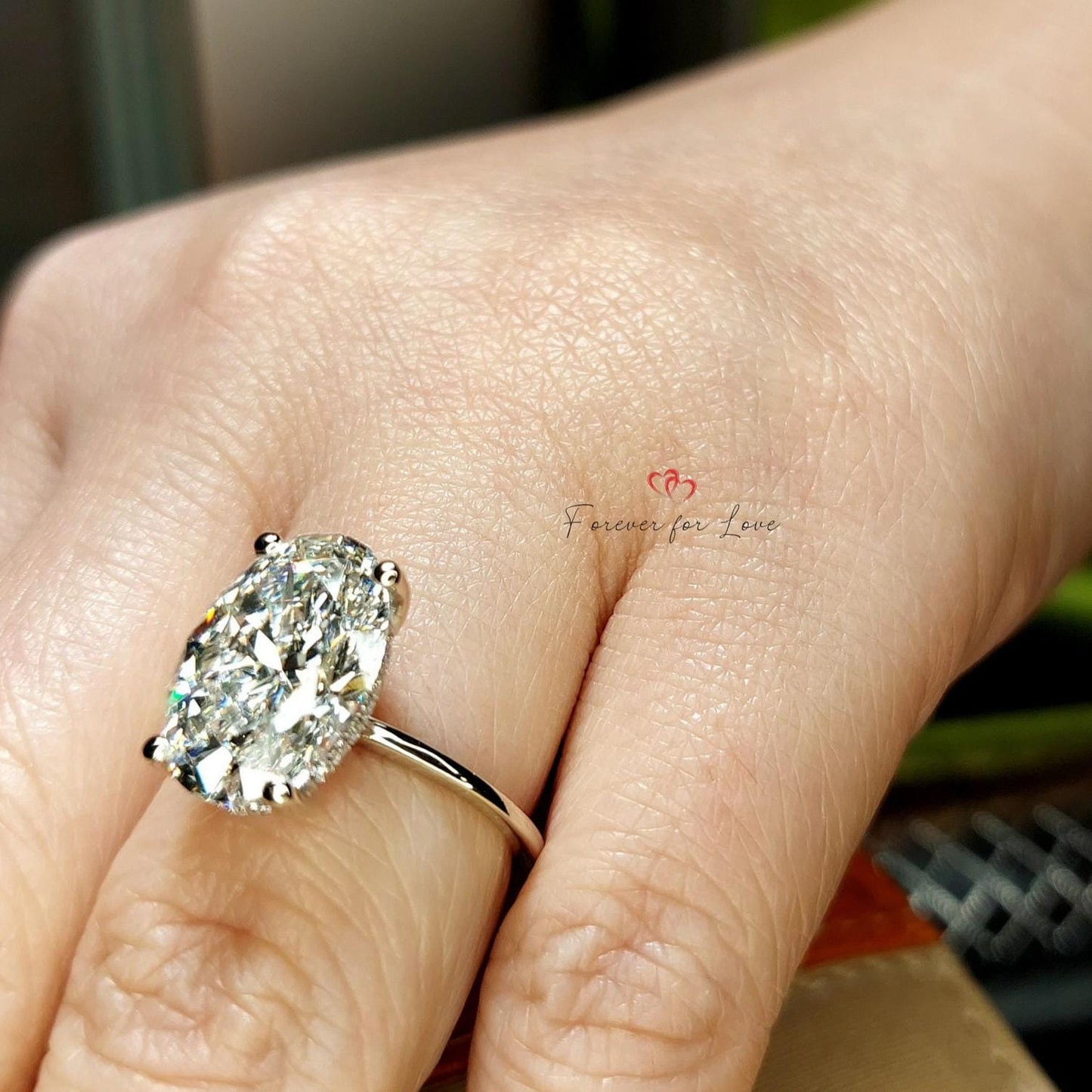 5.28 Ct Oval Lab Diamond Engagement Ring Oval cut 1Ct Moissanite Brilliant Cut engagement ring in 935 Argentium Silver — custom handcrafted by Forever For Love