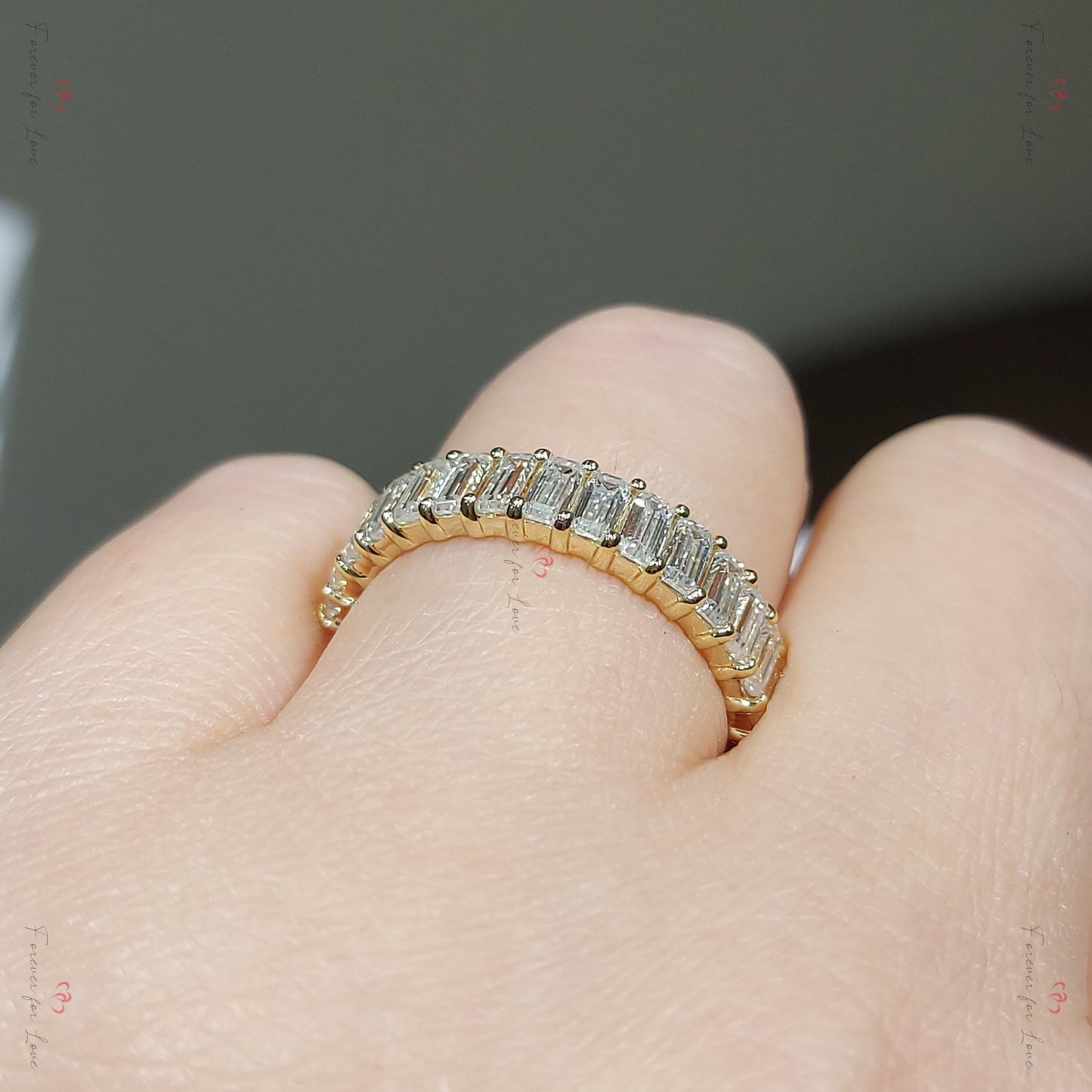 0.25 Ct Baguette Lab Diamond Half Eternity Band Baguette cut Moissanite Brilliant Cut engagement ring in 935 Argentium Silver — custom handcrafted by Forever For Love