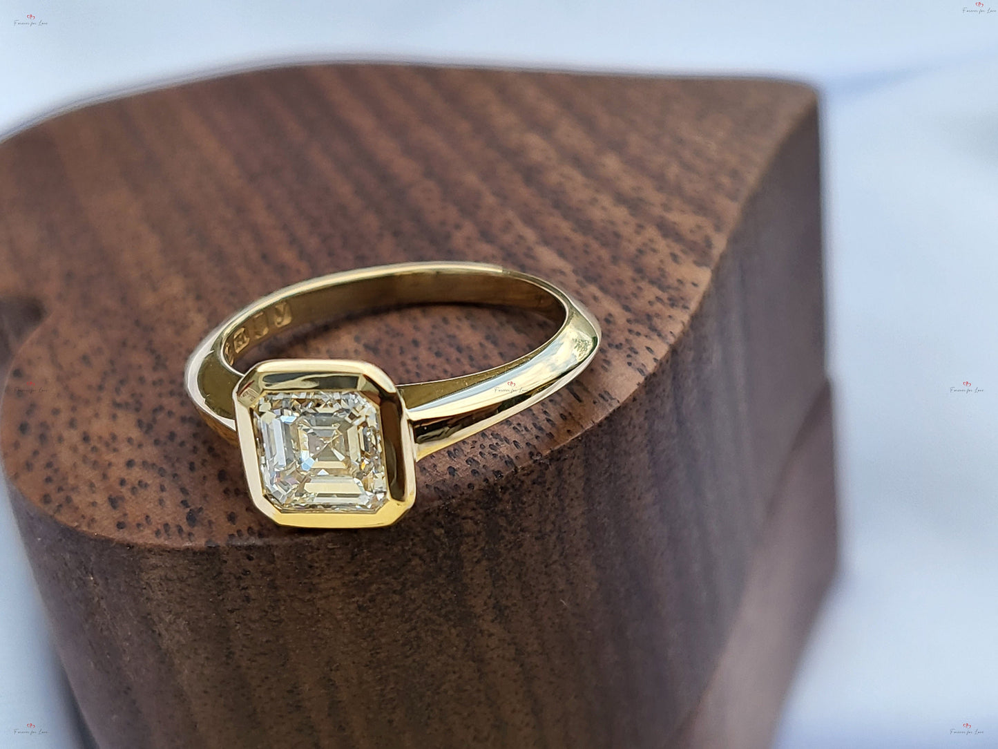 1 Ct GIA Certified Asscher Natural Diamond Solitaire Engagement Ring Asscher cut 1Ct Moissanite Brilliant Cut engagement ring in 935 Argentium Silver — custom handcrafted by Forever For Love