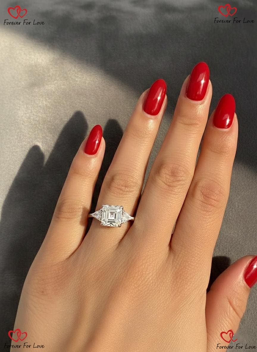 Bague de Fiançailles Trilogy 6 Ct avec Diamant de Laboratoire Certifié IGI Taille Asscher Asscher cut Moissanite engagement ring in Gold or Platinum — custom handcrafted by Forever For Love