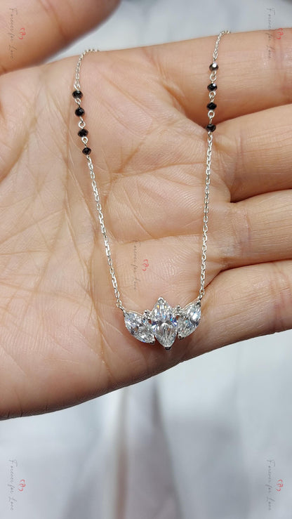 Mangalsutra en Moissanite et perles noires, collier chaîne en or, bijoux perlés faits à la main, collier de mariage véritable diamant, cadeau pour elle.
