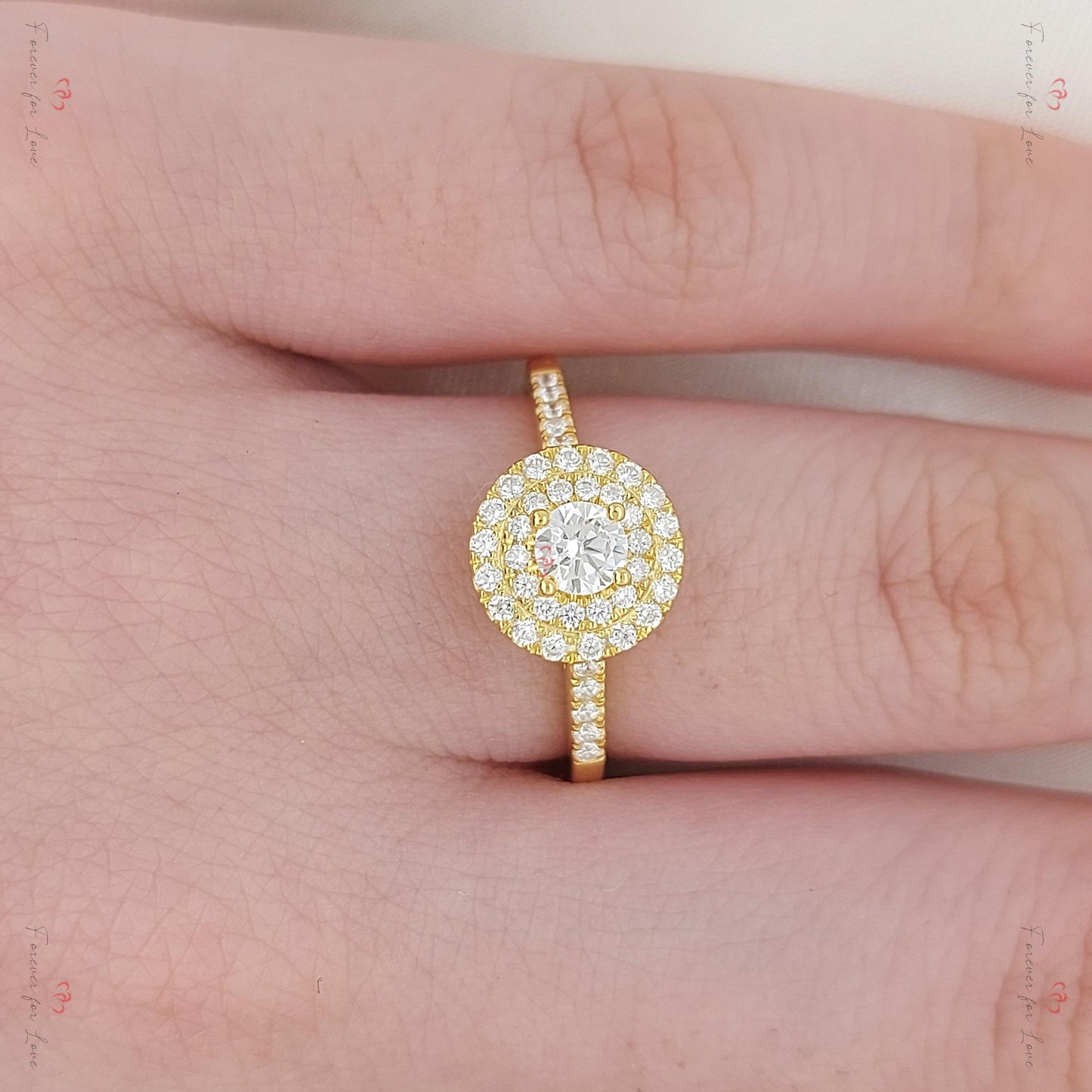 Round Natural Diamond Halo Engagement Ring Round cut 1Ct Moissanite Brilliant Cut engagement ring in 935 Argentium Silver — custom handcrafted by Forever For Love