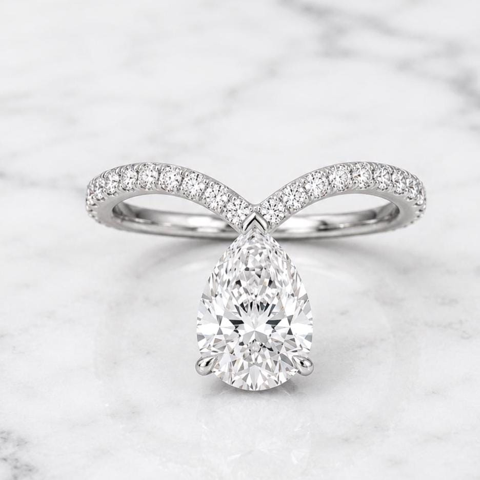 3.8 ct Pear cut E, VVS2 IGI Certified Lab Diamond Engagement, 18k White gold, Trendy Ring, Solid gold, Unique design, Perfect gift