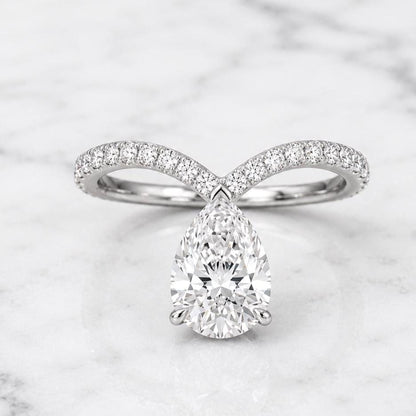 3.8 ct Pear cut E, VVS2 IGI Certified Lab Diamond Engagement, 18k White gold, Trendy Ring, Solid gold, Unique design, Perfect gift