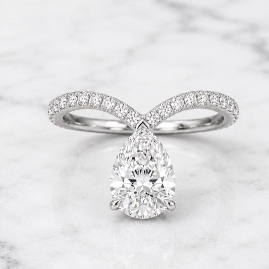 3.8 ct Pear cut E, VVS2 IGI Certified Lab Diamond Engagement, 18k White gold, Trendy Ring, Solid gold, Unique design, Perfect gift