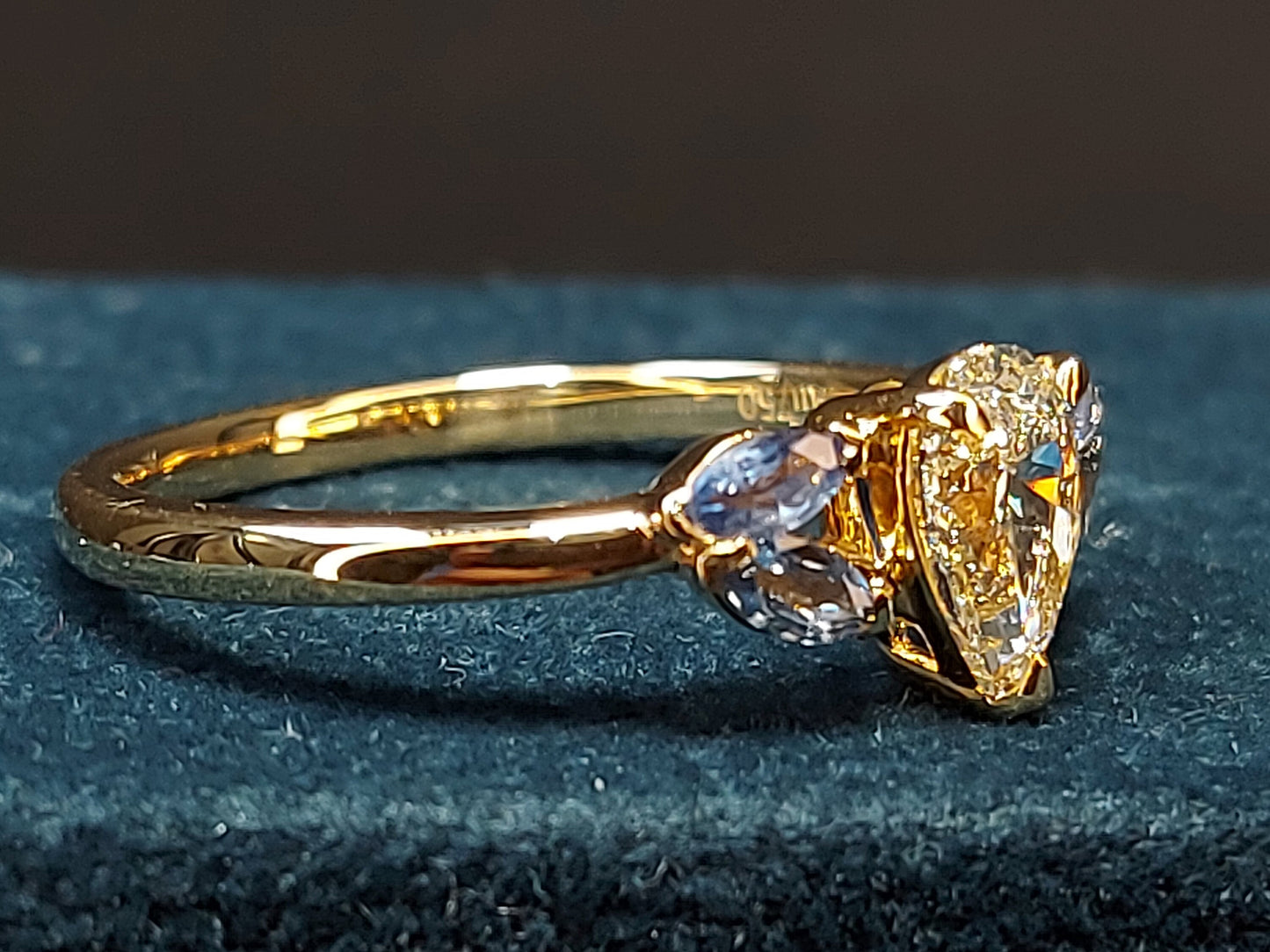 0.8 Ct Pear Natural Diamond with Sapphire Cluster Engagement Ring Pear cut Moissanite engagement ring in Gold or Platinum — custom handcrafted by Forever For Love