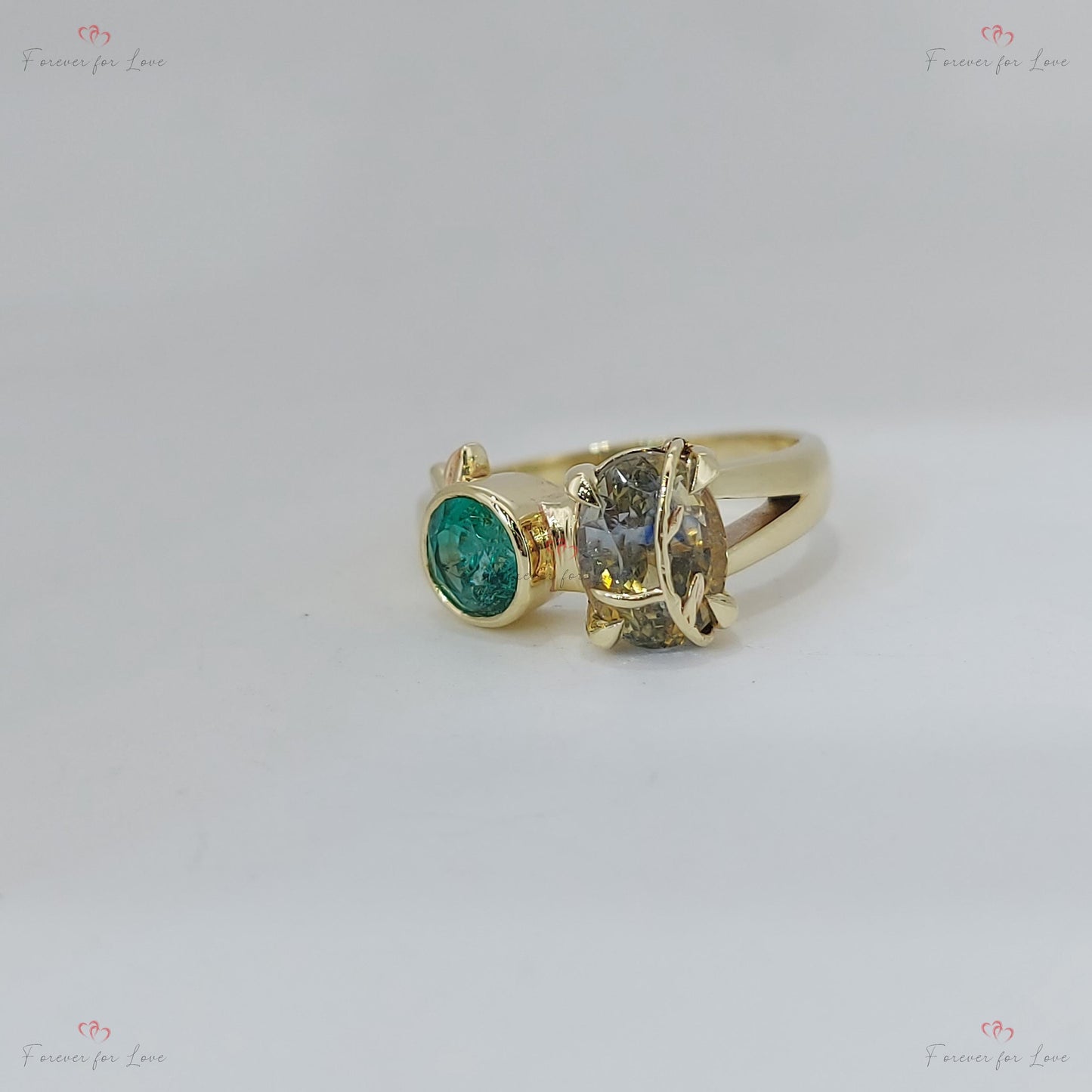 Bicolor Sapphire and Emerald cut Toi Moi Yellow gold Engagement ring, Oval Cut vine Promise Ring, Anniversary Ring, 2Ct Oval Sapphire Ring Oval cut 1Ct Natural Sapphire engagement ring in 935 Argentium Silver — custom handcrafted by Forever For Love