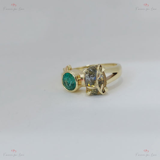 Bicolor Sapphire and Emerald cut Toi Moi Yellow gold Engagement ring, Oval Cut vine Promise Ring, Anniversary Ring, 2Ct Oval Sapphire Ring