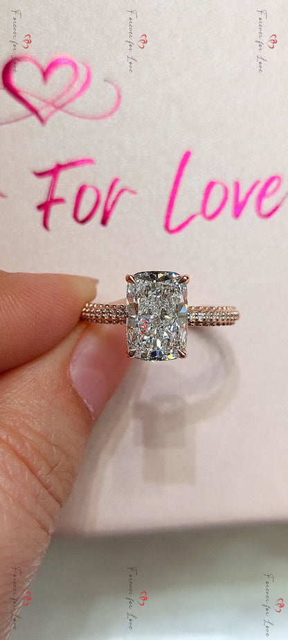 3 Ct IGI Certified Cushion Lab Diamond Hidden Halo Engagement Ring