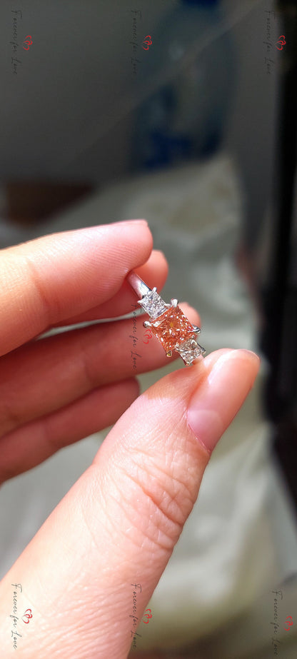 Princess Lab Diamond, Moissanite Three Stone Engagement Ring