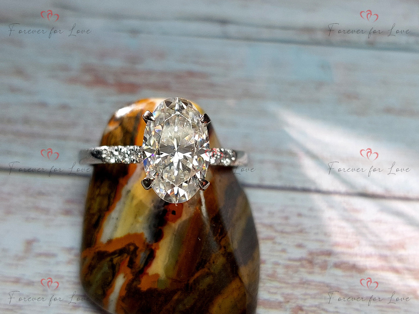 3 Ct Oval Lab Diamond Engagement Ring with Diamond Accents Oval cut 1Ct Moissanite Brilliant Cut engagement ring in 935 Argentium Silver — custom handcrafted by Forever For Love